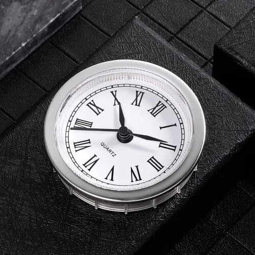 Miniatura 7 de Eforcase Inserto de reloj redondo de 2.4 pulgadas/2.402 in, movimiento de cuarzo, número romano, adorno plateado, cara blanca, reloj clásico, Plata