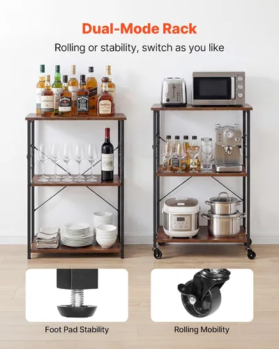 Miniatura 7 de VEVOR Carrito de cocina utilitario de 3 niveles y 23.7 pulgadas, soporte para microondas, estante de almacenamiento resistente, carrito de servicio