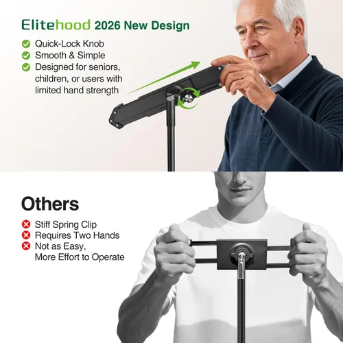 Miniatura 3 de elitehood Trípode de aluminio resistente para tableta, soporte de trípode ajustable para iPad con inclinación giratoria de 360 grados, soporte
