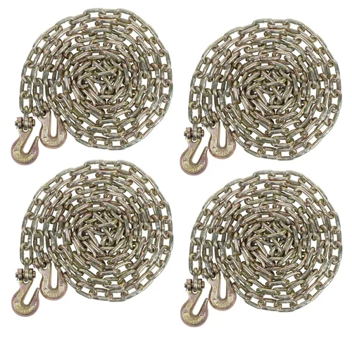 Miniatura 35 de Mytee Products Paquete de 4 cadenas de 3/8 pulgadas x 6 pies de grado 70 con ganchos de agarre de horquilla, cadena de remolque de transporte G70, 4