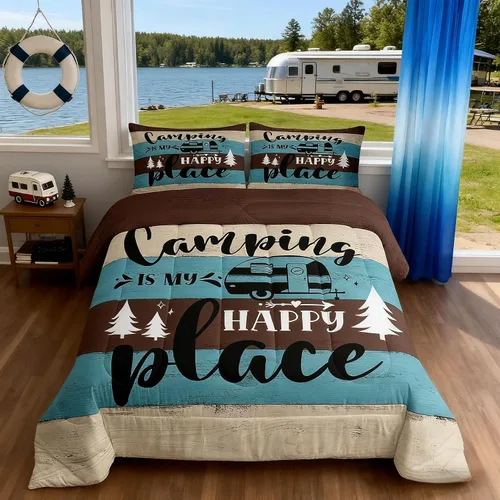 Miniatura 43 de Juego de Edredón para Acampar Feliz para Niños Tamaño Individual, Juego de Ropa de Cama Rústica de Aventura de Granja y Cabaña, Decoración