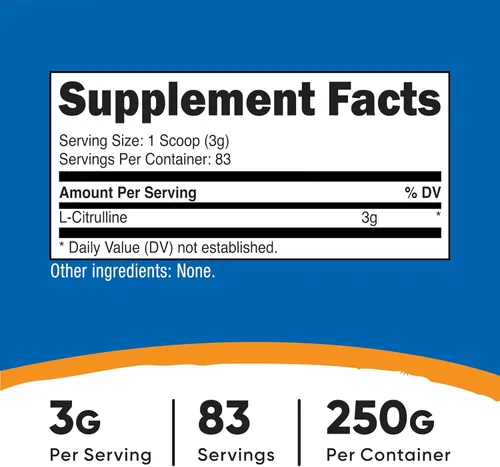 Miniatura 2 de Nutricost L-citrulina pura (base) en polvo 8.82 oz