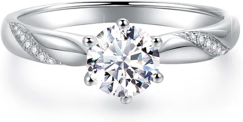Impresionante anillo de compromiso, plata de ley chapada en oro blanco con circonita cúbica, para mujer, excelente corte, color D, claridad FL y