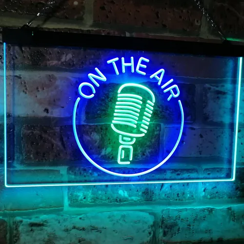 ADVPRO - cartel de neón para estudio de grabación, LED, con micrófono y rótulo «On the air» Verde y azul