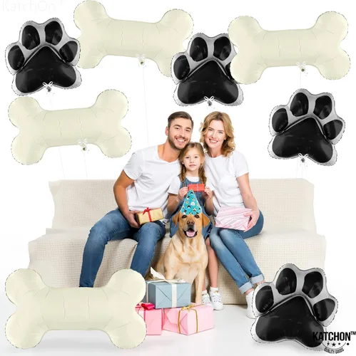 Miniatura 9 de KatchOn, Silver Lets Pawty Balloons - Paquete de 11 globos para perros, globos de patas Globo negro de hueso de perro para decoraciones