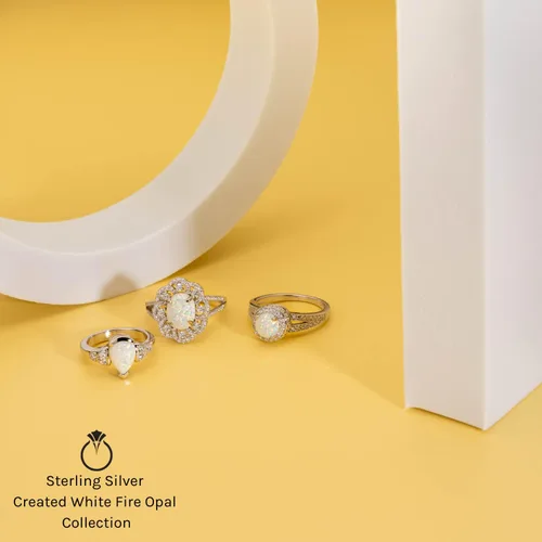 Miniatura 6 de Peora Anillo de corazón de ópalo de fuego blanco creado para mujer, plata de ley 925, forma de corazón de 1 quilate de 0.18 pulgadas, ajuste cómodo