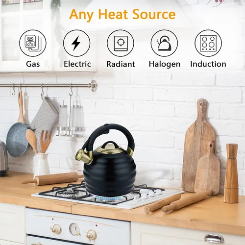 Miniatura 4 de Tetera de Té para Estufa Superior con Silbato, Tetera de 3.2 Quarts de Acero Inoxidable con Asa Ergonómica Resistente al Calor