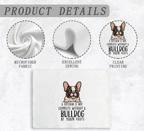 Miniatura 6 de Bulldog Toallas de Cocina y Paños de Cocina - Regalos para Mujeres y Hombres, Decoración de Perros Paño de Secado Toallas de Mano Toallas de Té