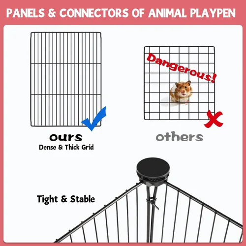 Miniatura 7 de Corral para animales pequeños de 20 paneles, corral para mascotas de 48" x 24" x 16" con alfombrilla impermeable, jaula C&C para conejillos de Negro