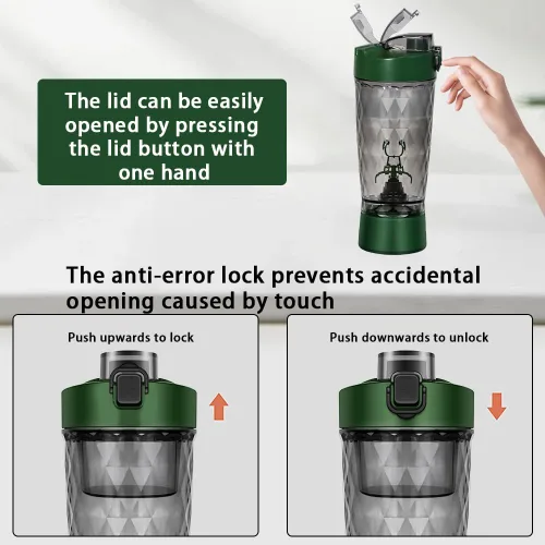 Miniatura 6 de PROCHAIN Botella agitadora eléctrica de proteínas, mezclador de batidos de proteínas, taza de mezcla automática portátil para preentrenamiento, Verde