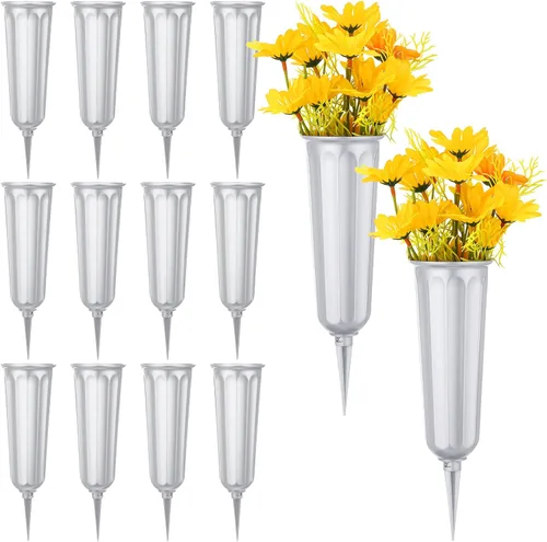 Miniatura 8 de 12 jarrones de cementerio con picos de plástico conmemorativo floral para tumba, jarrones con estacas para césped, lápidas, decoración junto a