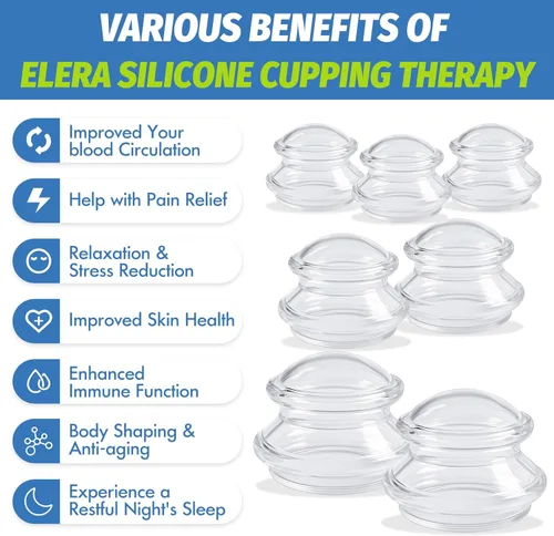 Miniatura 4 de ELERA Juego de terapia de ventosas de silicona, tazas de masaje profesionales chinas para terapia de ventosas y reducción de celulitis (7 tazas)