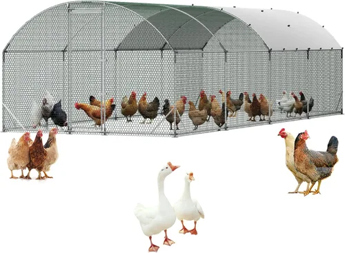 Miniatura 21 de VEVOR Gallinero de metal grande con paso, 13.1 x 9.8 x 6.5 pies para patio con cubierta impermeable, jaula grande para aves de corral