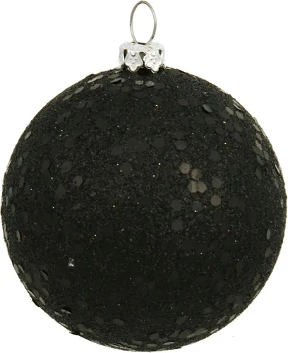 Vickerman Adorno de bola de Navidad inastillable con acabado de lentejuelas con tapa perforada, 6 por bolsa, 4 pulgadas, color negro