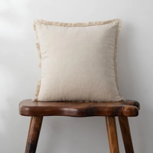 Funda de almohada de lino con flecos - Suave y acogedora funda de cojín bohemia con borla para sofá, granja, decoración natural, arpillera, color