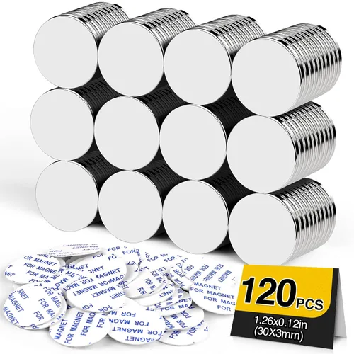 Miniatura 16 de DIYMAG Paquete de 12 imanes fuertes con adhesivo de doble cara, 1.26 x 0.12 pulgadas, redondo, permanente, potente, disco de neodimio, imán