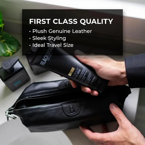 Miniatura 3 de Blackwood For Men Signature Dopp - Bolsa de viaje portátil hecha de piel auténtica de alta calidad, duradera, impermeable, totalmente lavable