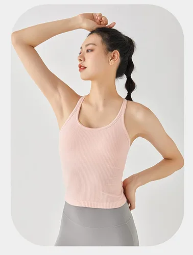 Miniatura 81 de sphinx cat - Camiseta corta de entrenamiento para mujer, camiseta sin mangas, acanalada, con espalda cruzada y brasier integrado