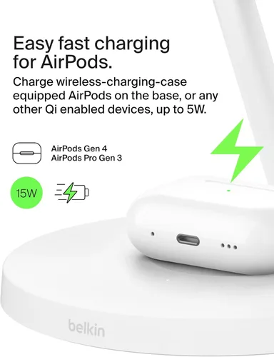 Miniatura 5 de Cargador compatible con Belkin MagSafe, estación de carga inalámbrica 3 en 1, carga inalámbrica certificada Qi2 de 15 W para Apple iPhone serie 17