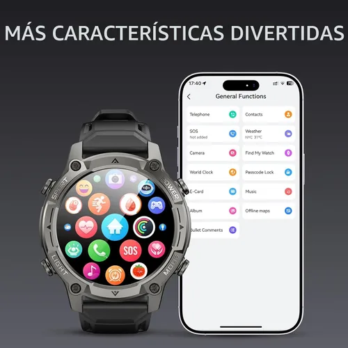 Miniatura 9 de 2026 Smart Watch for Men, Standalone GPS & Offline Maps, 5ATM Waterproof, 1.43" AMOLED, 4GB RAM, 178 Sports Modes, Compass, Heart