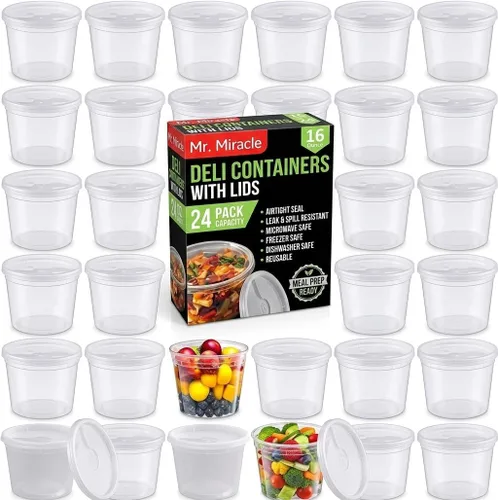 Miniatura 14 de Mr Miracle Recipientes de 8 onzas con tapas, paquete de 48 unidades de plástico transparente hermético, reutilizable, para alimentos y multiusos