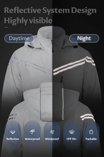 Miniatura 2 de CREATMO US Abrigos de lluvia impermeables para hombre, chaqueta de ciclismo reflectante con capucha extraíble