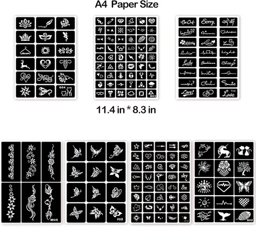 Miniatura 5 de ChurlChurl Más de 185 plantillas de tatuaje de henna, 23 hojas de plantillas temporales de tatuaje para mujeres, pintura facial y corporal