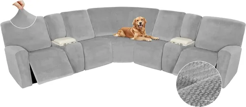 Miniatura 588 de Arfntevss Fundas de sofá seccional reclinable de terciopelo, Funda de sofá seccional de esquina para sofá reclinable, Funda elástica suave