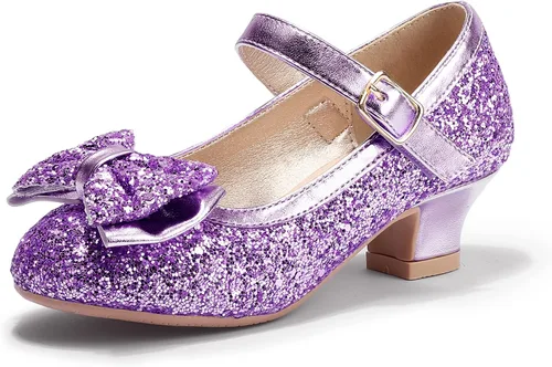 Miniatura 163 de PANDANINJIA Vestido de jada para niñas y niños pequeños, zapatos de princesa Mary Jane con tacones con lazo para fiesta, boda, boda