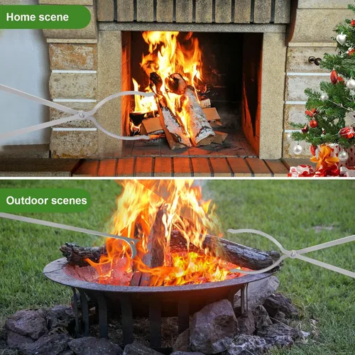 Miniatura 4 de Juego de pinzas para fogata de 28 pulgadas, pinzas de acero inoxidable para chimenea, agarrador de troncos adecuado para fogatas al aire libre