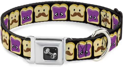 Buckle-Down Collar de perro con hebilla de cinturón de seguridad, mantequilla de maní con bigote y gelatina, 1 pulgada de ancho, se adapta a cuello
