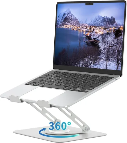 Miniatura 12 de ALASHI Soporte para laptop para escritorio con base giratoria de 360°, soportes ajustables para laptop multiángulo, elevador plegable para laptop