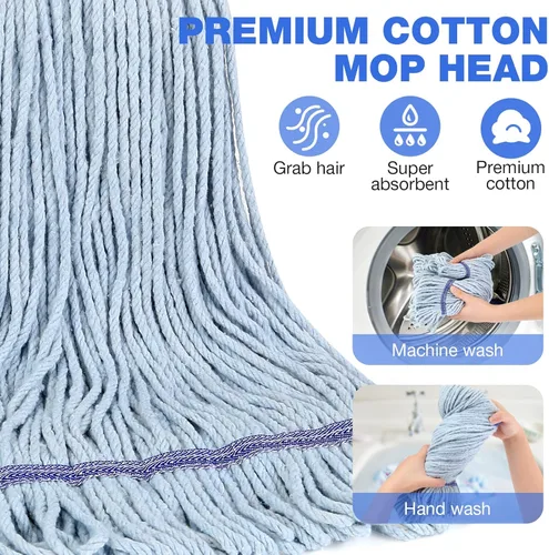 Miniatura 3 de Trapeador de Cuerda Resistente para Limpieza de Pisos - Trapeador Húmedo Industrial Comercial con Mango de 59 Pulgadas para Limpieza de Hogar, Azul