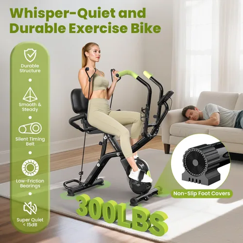 Miniatura 2 de Foldable Exercise Bike, Multifunctional Indoor Stationary Bikes for Home with 8-Level Magnetic Resistance, Quiet Workout Bike with Arm Resistance