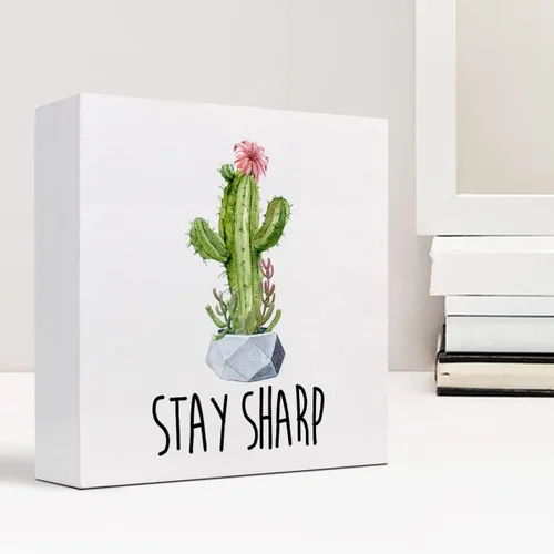 Miniatura 6 de z-crange Letrero inspirador de madera con texto en inglés "Stay Sharp", caja de madera motivacional para el hogar, granja, oficina, dormitorio