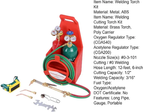 Miniatura 8 de Kit de antorcha de oxiacetileno, kit de soplete de corte de soldadura portátil con calibre, boquilla de latón de tubo largo, kit de soplete