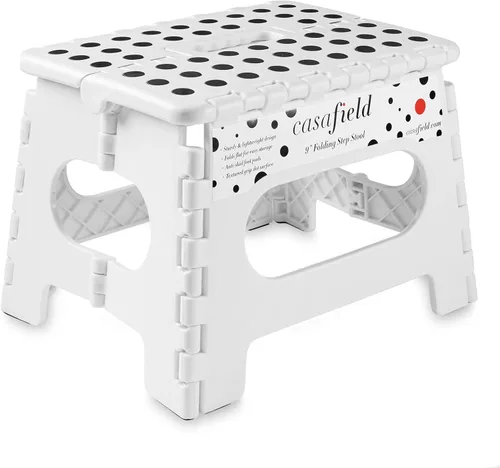 Miniatura 15 de Casafield Taburete plegable de 9 pulgadas con asa, negro, portátil, plegable, pequeño taburete de plástico para niños y adultos, uso en la cocina