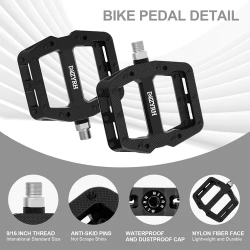 Miniatura 6 de MZYRH Pedales de bicicleta de montaña de 9/16 pulgadas, 3 rodamientos sellados, ligeros, antideslizantes, de fibra de nailon, pedales de plataforma