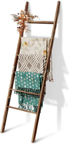 Escalera de madera para manta de 6 niveles, 5.7 pies (66.5 pulgadas), soporte para mantas, colchas y toallas, escalera decorativa, fácil montaje,