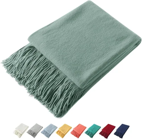 Miniatura 26 de Homiest - Manta decorativa de punto con flecos, manta ligera y suave tejida de acrílico con borlas para sofá, sillón, cama