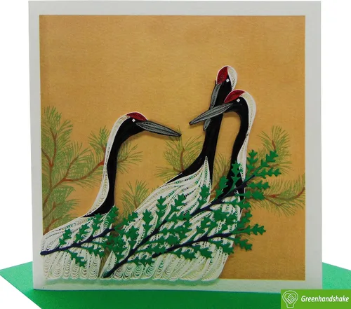 Miniatura 5 de Grues de Momoyogusa – Flores de Cien Generaciones (1909) de Kamisaka Sekka Tarjeta de Felicitación de Arte Filigrana, Tarjeta de Felicitación
