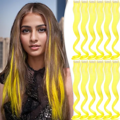 Miniatura 10 de Extensiones de cabello sintético lacio y sintético con clip de 24 pulgadas, para mujeres y niñas, regalo para fiestas, cosplay, rosa