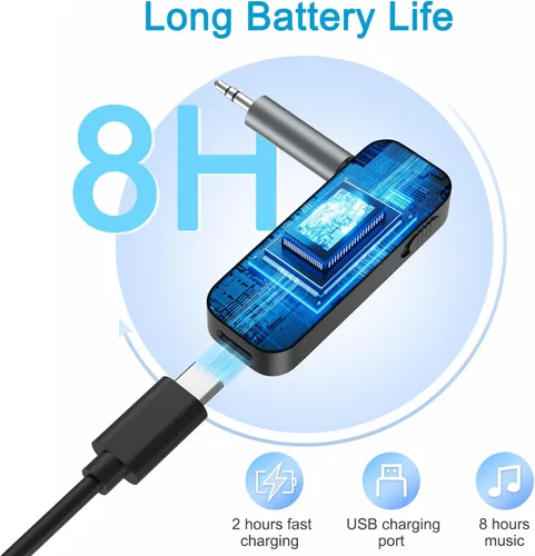 Miniatura 7 de Adaptador Bluetooth AUX 5.4 para automóvil, transmisor Bluetooth 2 en 1 receptor para auriculares de TV, altavoz estéreo para el hogar, llamadas