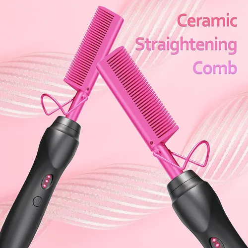 Miniatura 3 de Peines de presión para alisar el cabello, peine eléctrico de cerámica, rizador para cabello negro natural, pelucas de barba, regalo de vacaciones