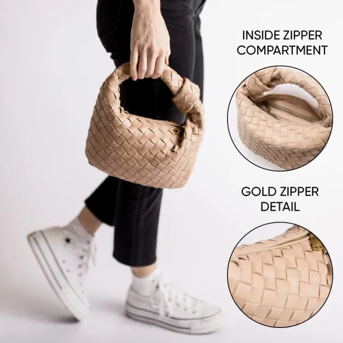 Miniatura 4 de Bolso de mano tejido de piel sintética suave para mujer, bolso de hombro tejido, bolso de mano casual, bolso de mano para mujer, bolso de mano