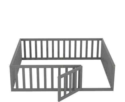 Miniatura 4 de SOFTSEA Cama de suelo con valla para niños pequeños, marco de cama de tamaño matrimonial bajo al suelo para niños pequeños, necesita primavera