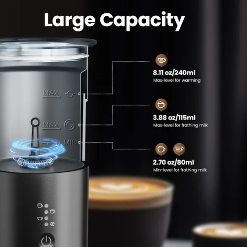 Miniatura 2 de Espumador de leche eléctrico y vaporizador, 8.12 oz/8.1 fl oz, vaporizador de leche 4 en 1 para capuchino con leche, puede espumar leche caliente