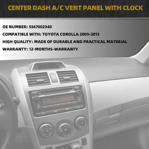 Miniatura 2 de Dasbecan Panel de ventilación de aire para salpicadero central con reloj Compatible con Toyota Corolla 2009-2013, Marco de cubierta de bisel