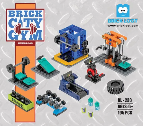 Brick Loot Brick City Gym Building Set – Kit de 195 piezas de minibloques para niños y adultos, compatible con Lego, incluye equipo de