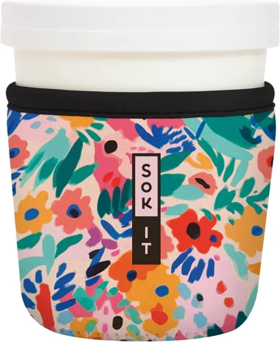 Sok It IceCreamSok - Funda de neopreno aislada (flores abstractas, pintas de helado cónicas)